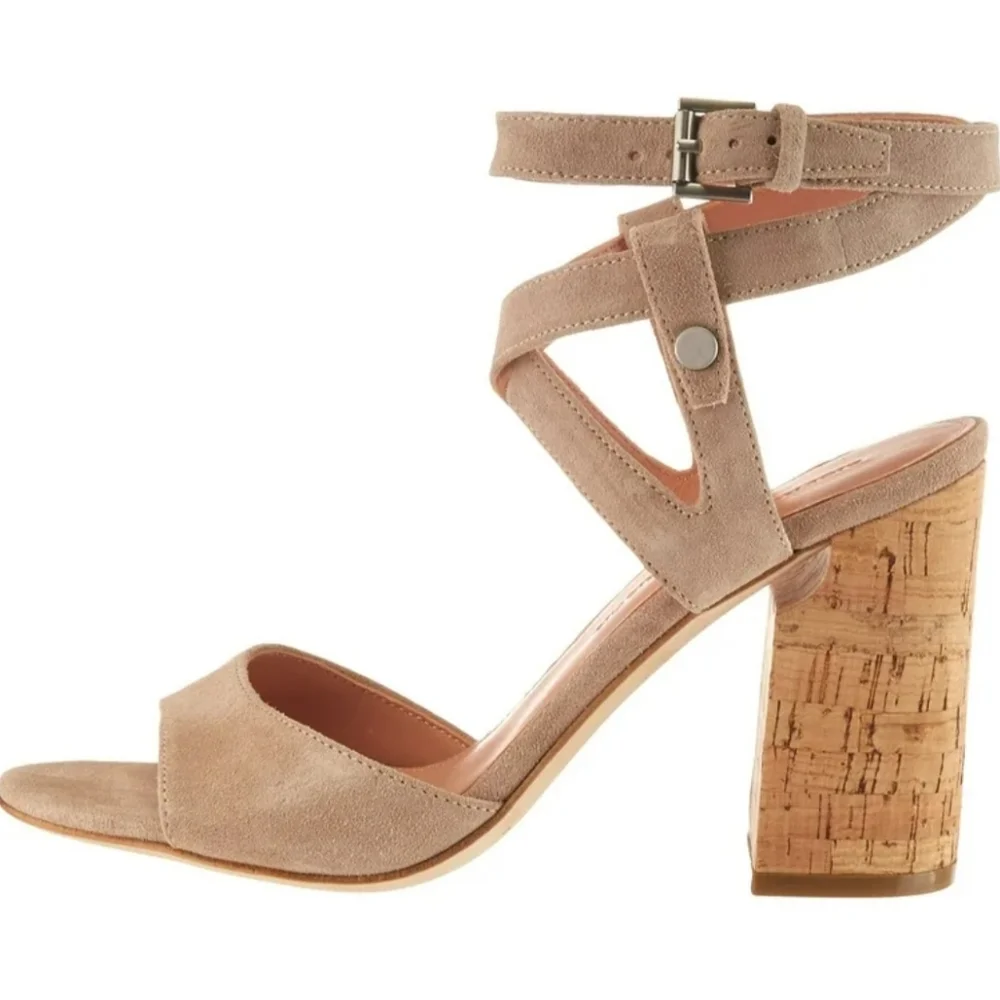 Sigerson Morrison Strappy‎ Sandals Sz 8 Cork Block Heels Padded insole Open Toe